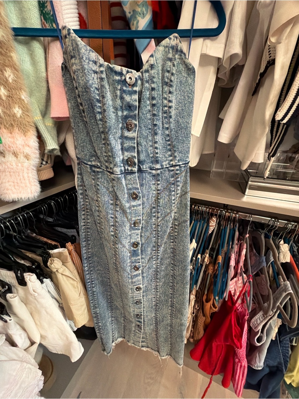 MISHA COLLECTION Light Blue Denim Button-Front Midi Dress